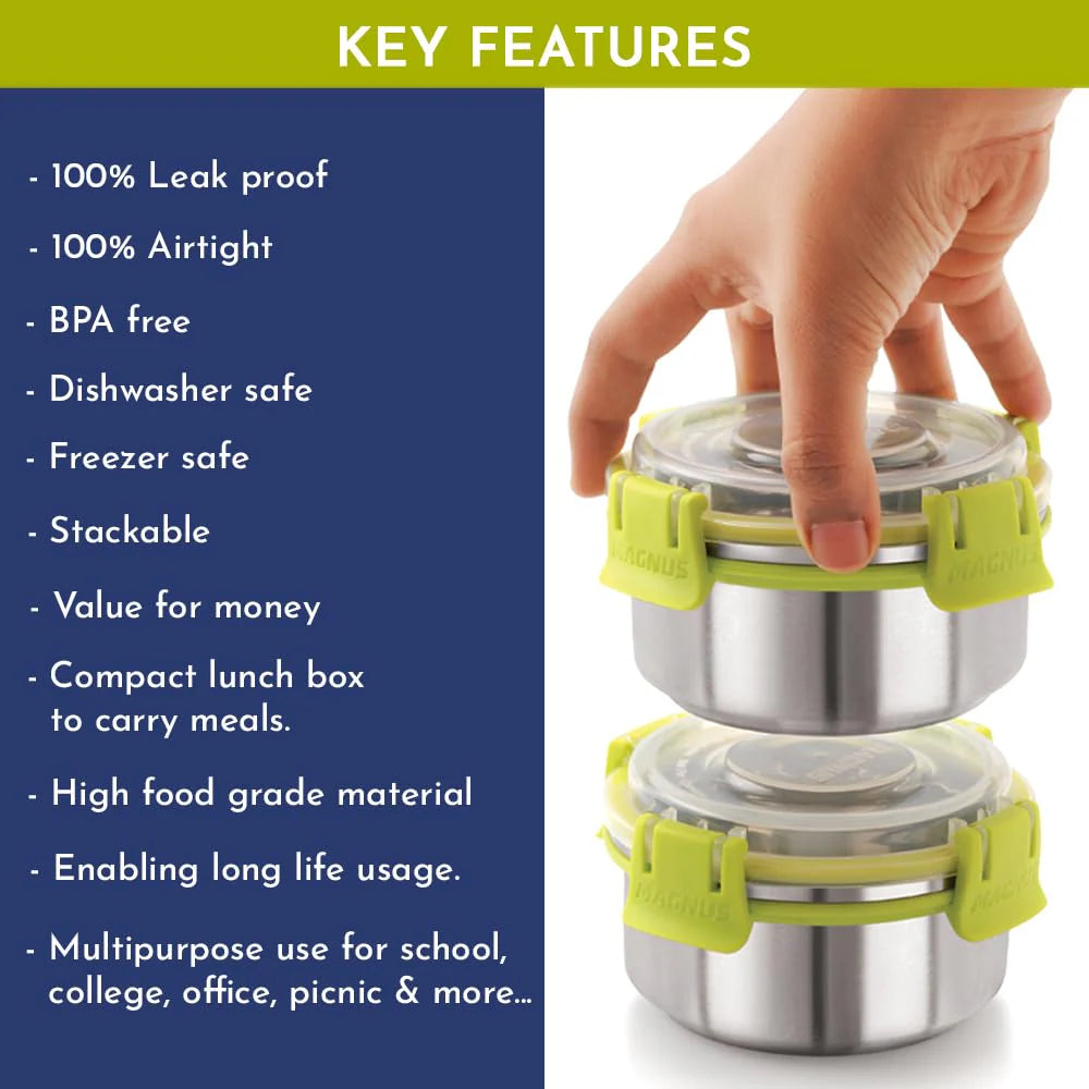 Fresh Meal 3 - Stainless Steel Lunch Box for Kids & Adults, Tiffin Box for Kids, Office, School | Klip Lock, Insulated Bag | Airtight, Leakproof & BPA-Free Food Container