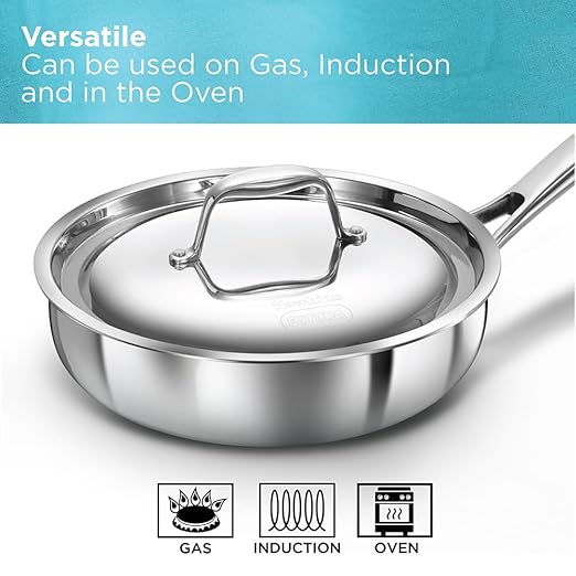 Hawkins Pro 18 cm Frying Pan, Triply Stainless Steel Fry Pan with Stainless Steel Handle and Stainless Steel Lid, Silver (PSF18S)