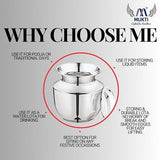 Mukti Lota, Kalash, Stainless Steel Silver Classic Finish, Ideal for Home & Kitchen (Shrifal Lota with Cover, 1000 ML)