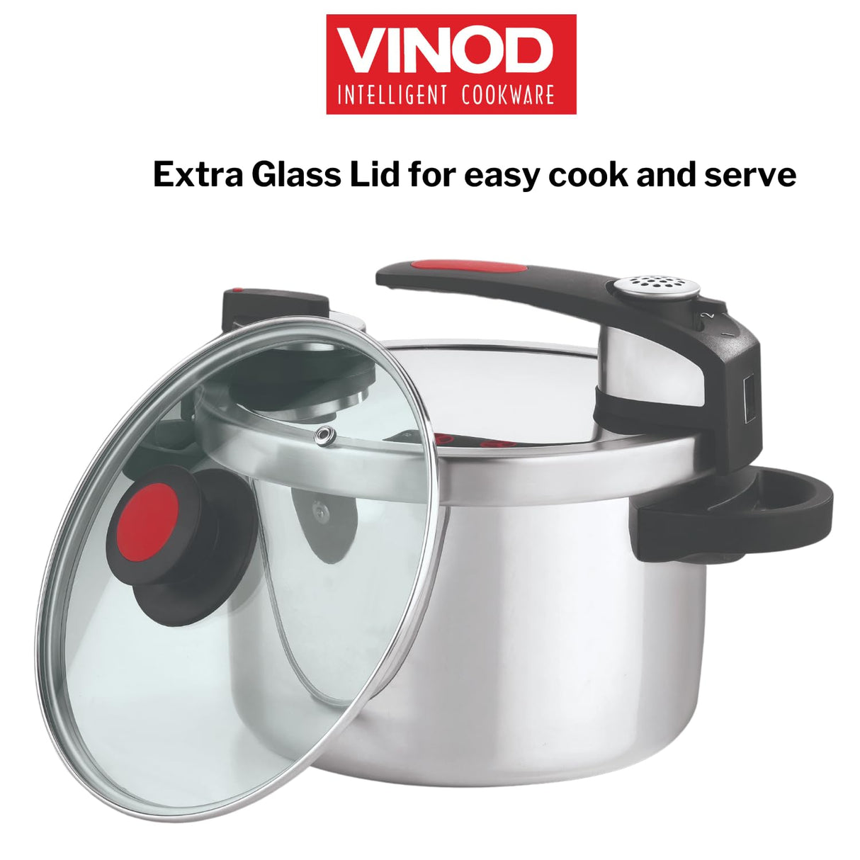 Vinod Stainless steel Nutrimax Pressure Cooker 5.5 Litre | Sas Technology | Spillage Control, Unique Lid, Auto Lock, Visual Indicator | Induction And Gas Base | Isi Certified