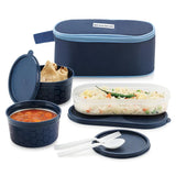 Feast 3 Microwave Safe Stainless Steel Lunch Box for Kids | Leakproof Tiffin with Insulated Cover | BPA-Free Containers | Lunch Boxes for Office Men Women | Hot Food Safe | Blue