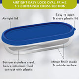 Easy Lock Oval Prime Stainless Steel Container – Airtight & Leakproof Lid for School, Office, Picnic | Ideal for Men, Women & Kids (Royal Blue, 450ml)