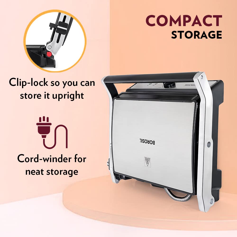 Borosil Super Jumbo 180 Grill Sandwich Maker 2000 W, opens 180°