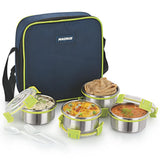 Quatro 4-Piece Stainless Steel Lunch Box Set | Leakproof & Airtight Containers with Insulated Bag | BPA-Free Tiffin for Office, School, Kids, Men & Women