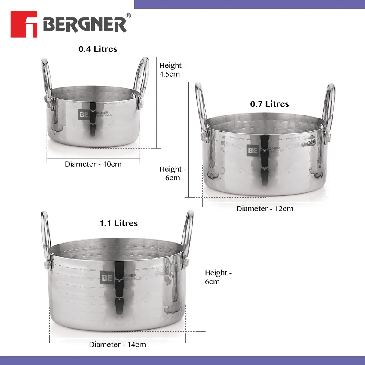 BE Essentials Stainless Steel Mini Hammered 3 Pcs Serving Set