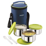Alfa-3 Stainless Steel Lunch Box Set – 3 Leakproof Containers with Insulated Bag | Air-Tight & Safe Tiffin for Office, School & Travel | Ideal for Men, Women & Kids (Blue)