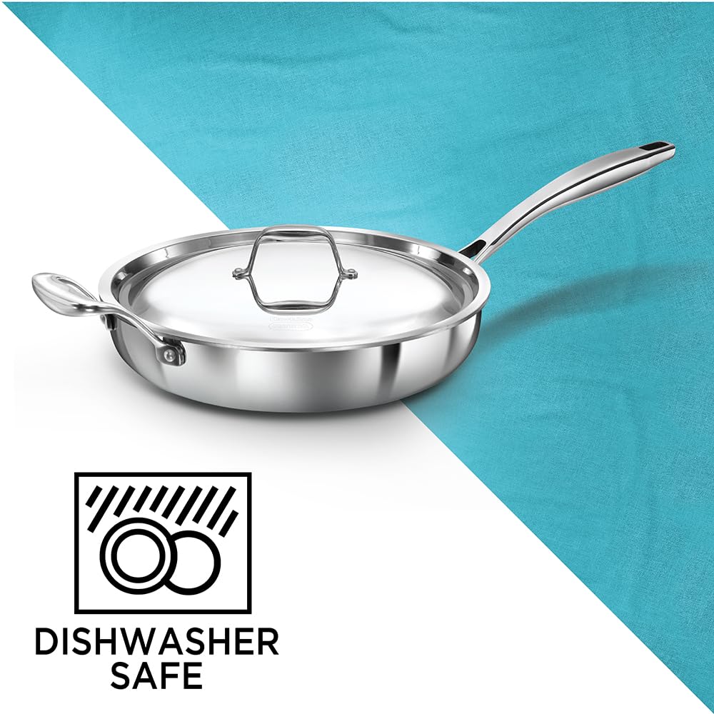 Hawkins Pro 26 cm Frying Pan, Triply Stainless Steel Fry Pan with Stainless Steel Handle and Stainless Steel Lid, Silver (PSF26S)