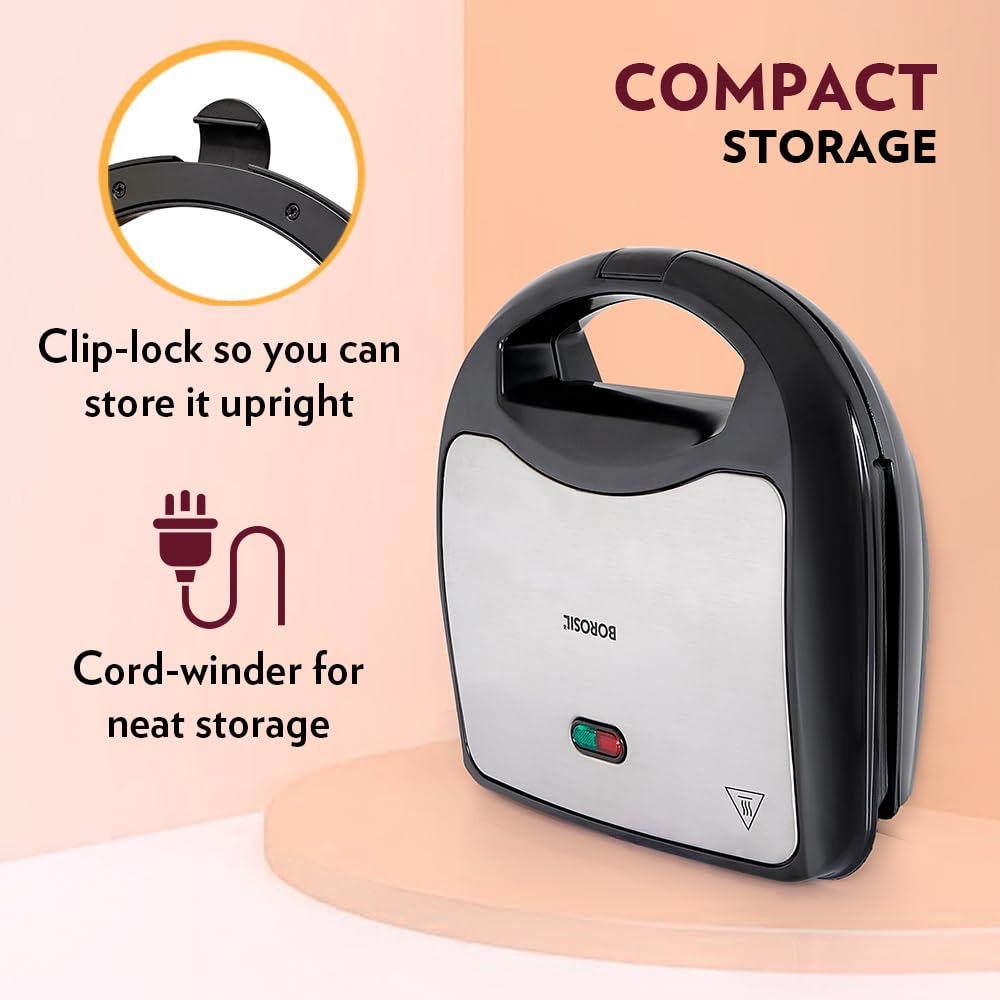 Borosil Neo Sandwich Maker 700 W, opens 90°