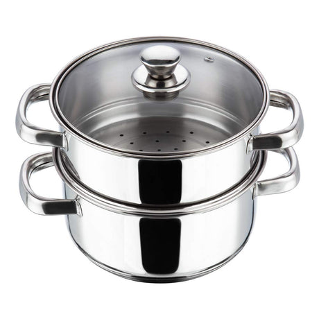 Vinod 2 Tier Steamer with Glass Lid Stainless Steel - 18cm (Induction Friendly)