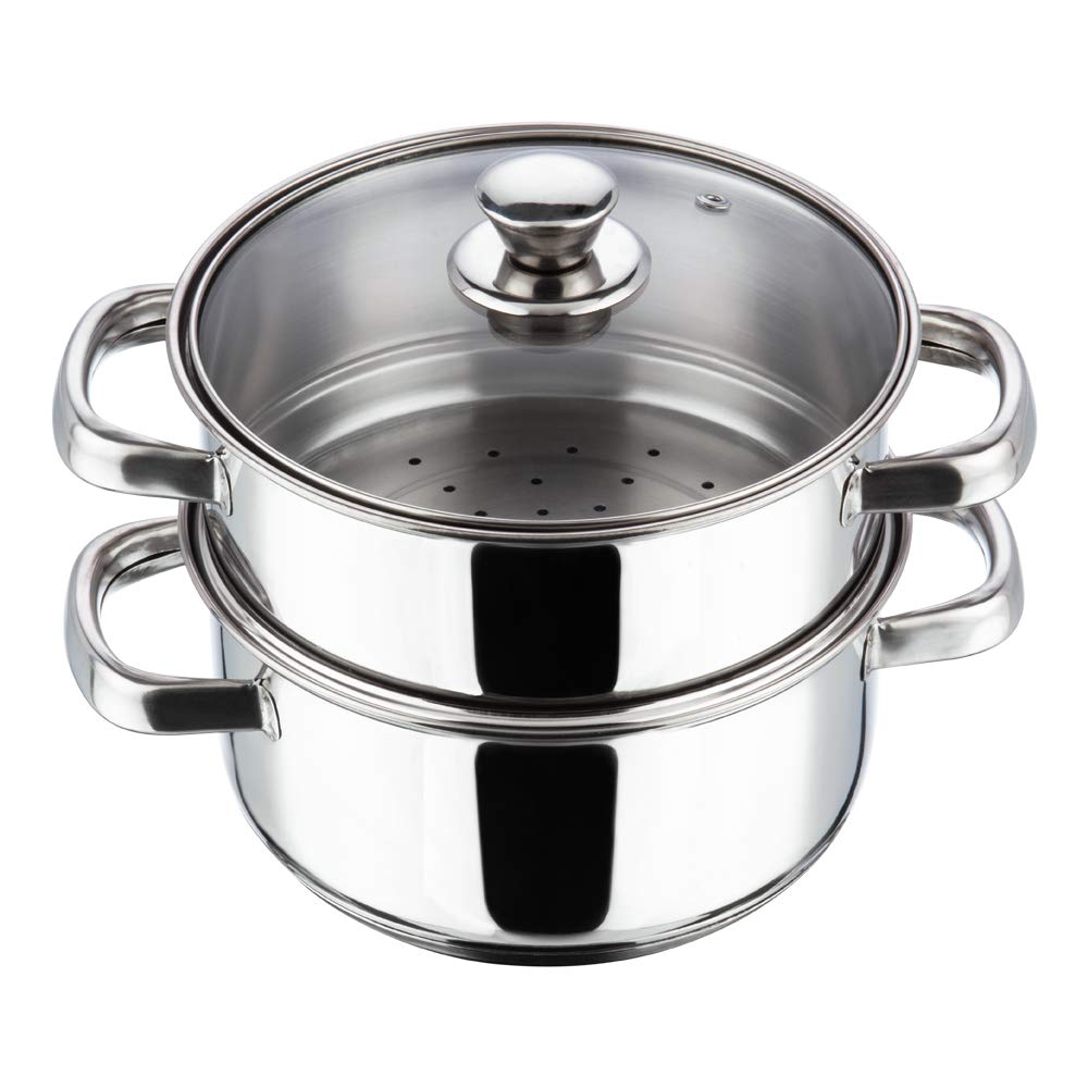 Vinod 2 Tier Steamer with Glass Lid Stainless Steel - 20cm (Induction Friendly) BSSH2-20