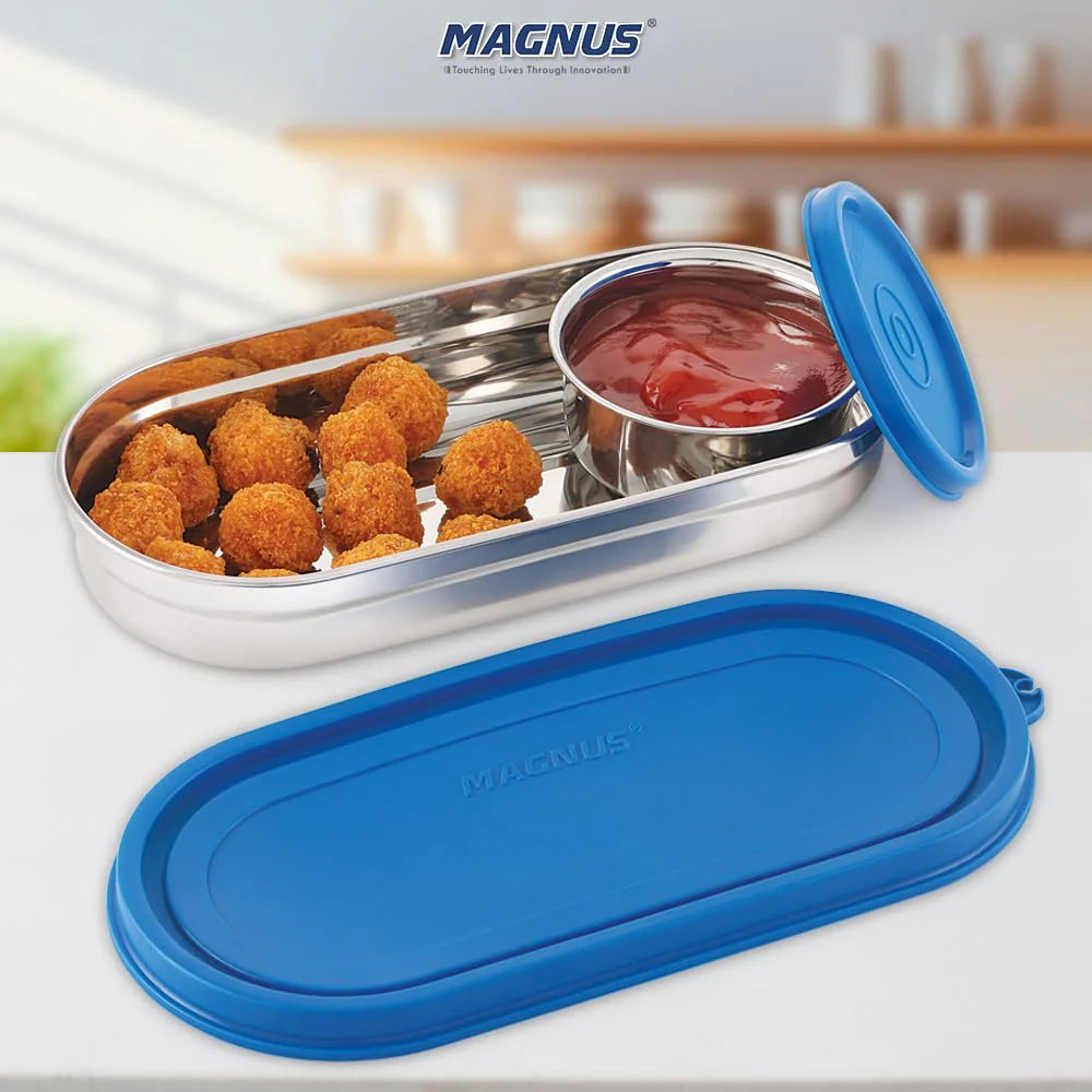Easy Lock S S Prime Oval & Chocolate Container | Airtight & Leakproof Lid | Tiffin for School, Office, Picnic | Ideal Lunch Boxes for Men, Women, and Kids (Blue, 100ml, 450ml)