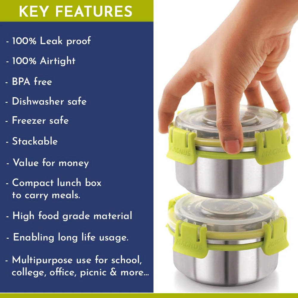 Quatro 4-Piece Stainless Steel Lunch Box Set | Leakproof & Airtight Containers with Insulated Bag | BPA-Free Tiffin for Office, School, Kids, Men & Women