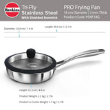 Hawkins Pro 18 cm Shielded Nonstick Triply Frying Pan, Fry Pan with Stainless Steel Handle and Glass Lid, Silver (PSNF18G)