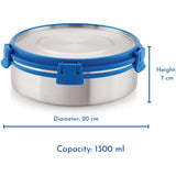 Stainless Steel Airtight Leakproof Storage Deluxe Container 1300ML with Klip Lock - Ideal Kitchen Accessories Items, Perfect Lunch Box, Lunch Boxes for Office Men