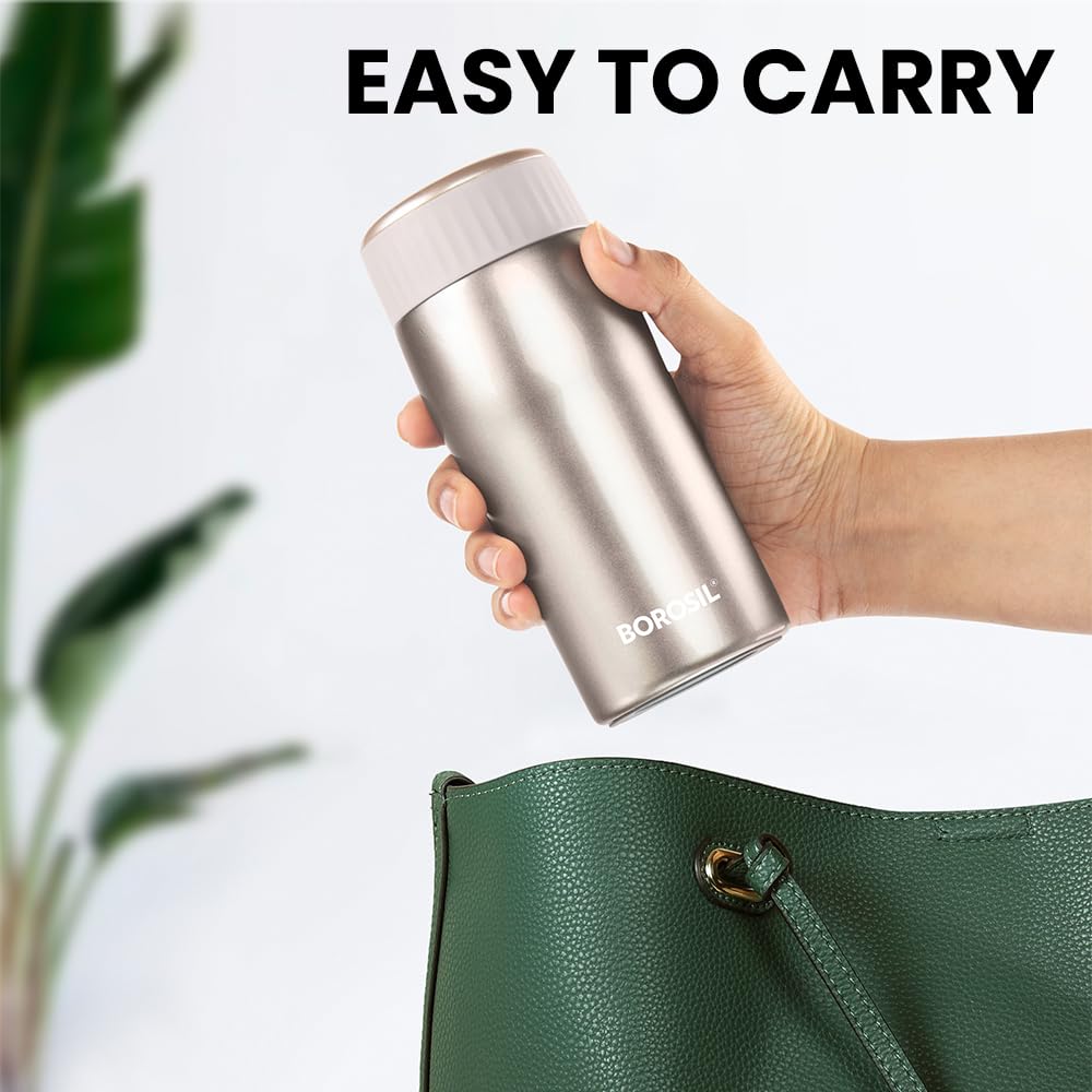 Cosmic Gold Stainless Steel Hot & Cold Bottle – 320 mL BOCOS320GD  | Double Wall Vacuum Bottle for Travel, Office & Daily Use