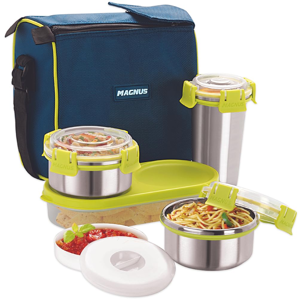 Nexus 5 Stainless Steel Lunch Box Set with Insulated Bag | 5 Leakproof & Airtight Containers | BPA-Free Tiffin for Office, School, Kids, Men & Women – Blue