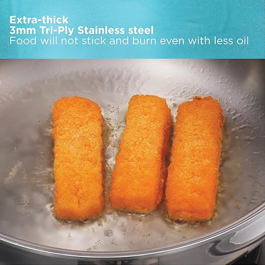 Hawkins Pro 26 cm Frying Pan, Triply Stainless Steel Fry Pan with Stainless Steel Handle and Stainless Steel Lid, Silver (PSF26S)