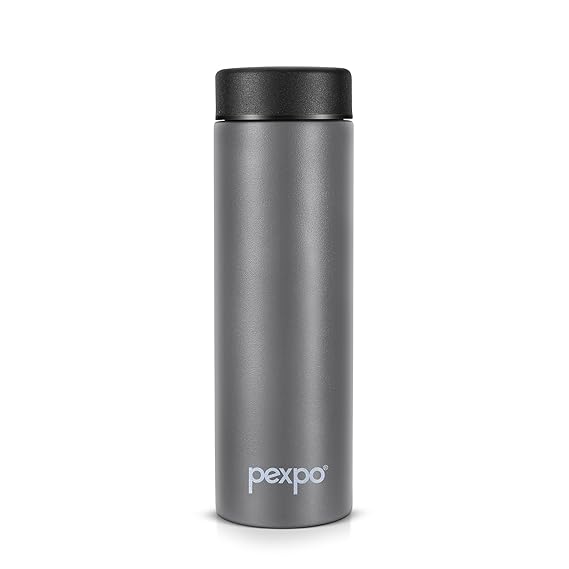 Pexpo Titanium Hot & Cold Wide Mouth Flask | Vacuum Insulated Water Bottle 500ml Grey | Thermoflask | Office Bottle | Rust Proof | Leak Proof | Tea | Coffee | Juice