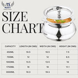 Mukti Stainless Steel Food Storage Handis & Cooking Pots|Curry Pots, Gravy, Rice Patilas, Biryani Kadhai & Topes|Zaika Handi with Lid|1750ml x 1pc