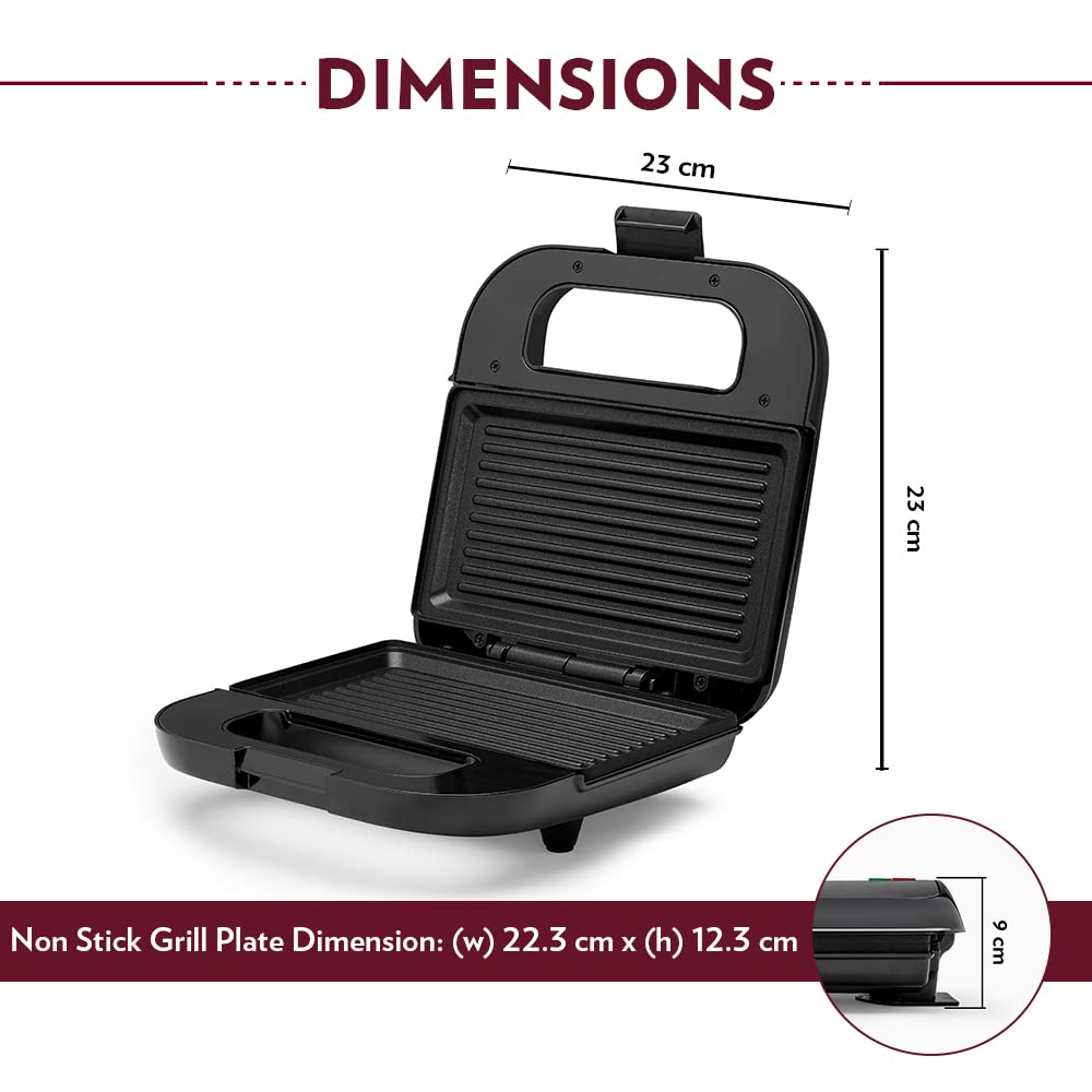 Borosil Klassy Grill Sandwich Maker 800 W, opens 90°