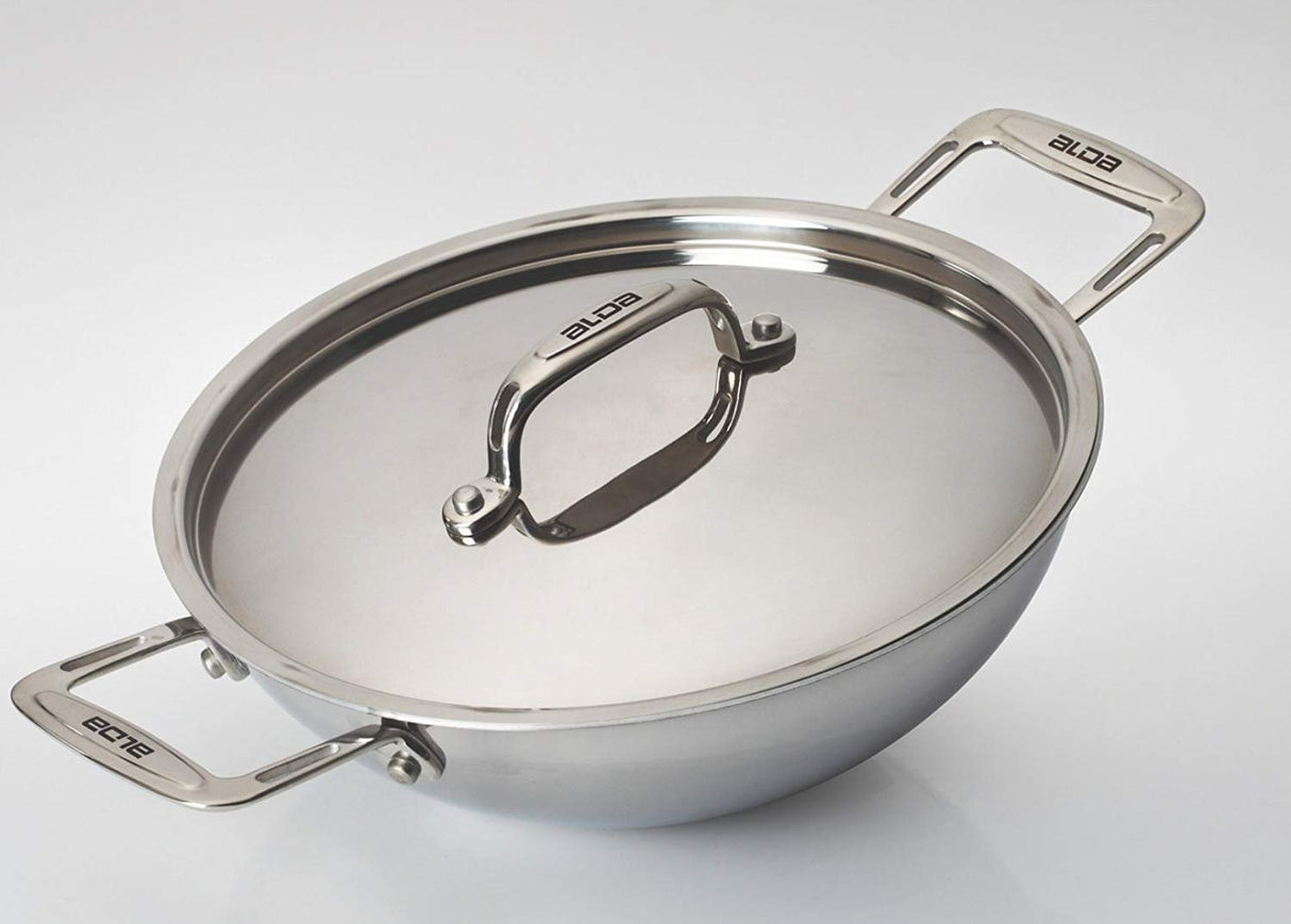 Alda 22 cm Tri Ply Stainless Steel Wok Pan (Kadhai) with Lid