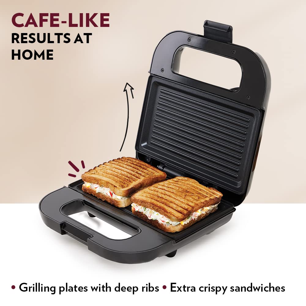 Borosil Klassy Grill Sandwich Maker 800 W, opens 90°