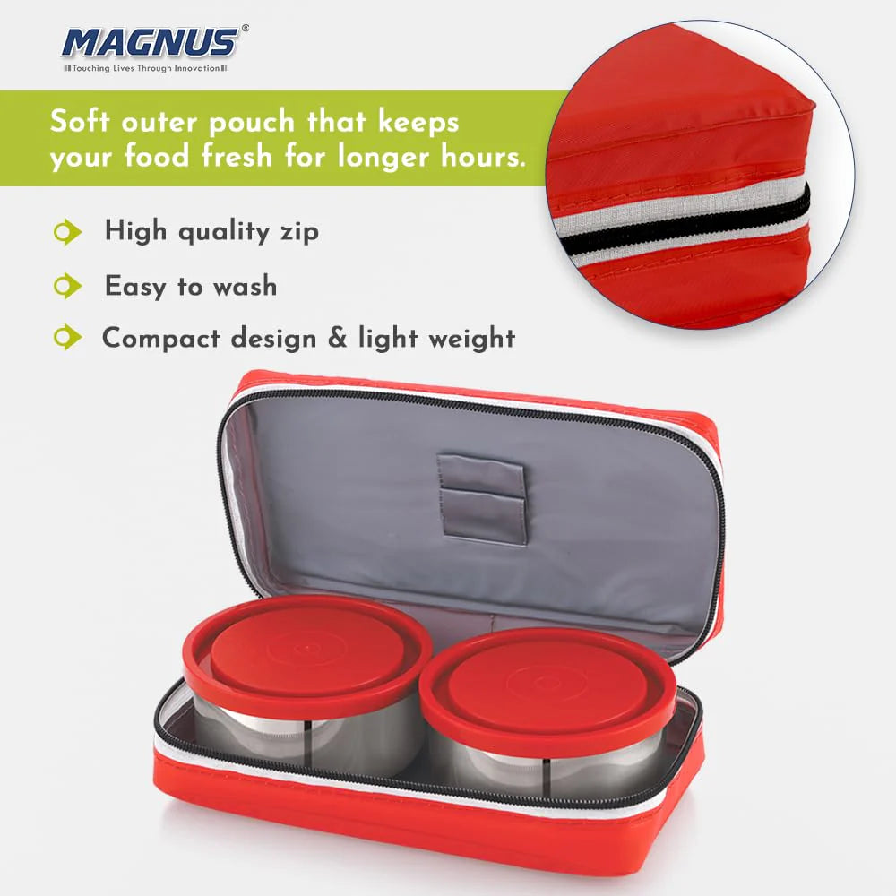 Fancy-2 Stainless Steel Lunch Box Set – 2 Leak-Proof Containers with Insulated Carry Bag | 1050ml Compact Tiffin for Office & School, Washable Cover