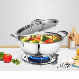 Signoraware Artista Triply Shallow Kadhai Stainless Steel Induction Compatible Triply with Steel Lid (Induction and Gas Compatible), 22cm, Capacity 2100ml, Silver