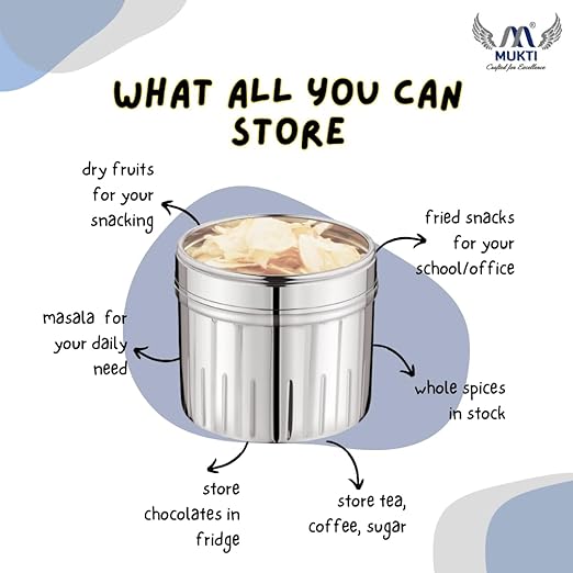 Mukti Stainless Steel Food Storage Jars & Containers|Snacks Dabba|Nasta Box Crystaline See Through Lid|1200ml x 1pc