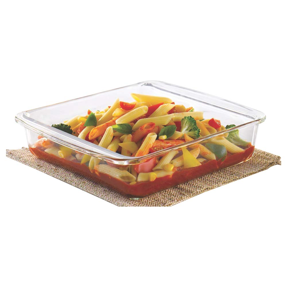 Borosil - Ih77Gs03702 Glass Mixing Bowl and Square Dish with Lid Set, 2-Pieces, Transparent Ih22Dh12216 Glass Baking Dish 1.3 L, Microwave Safe & Oven Safe