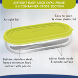 Easy Lock Stainless Steel Prime Oval & Chocolate Container Set – Airtight & Leakproof Tiffin for School, Office, Picnic | Lunch Box for Men, Women & Kids (Green, 100ml & 450ml)