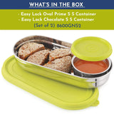 Easy Lock Stainless Steel Prime Oval & Chocolate Container Set – Airtight & Leakproof Tiffin for School, Office, Picnic | Lunch Box for Men, Women & Kids (Green, 100ml & 450ml)
