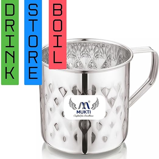 Mukti Premium Stainless Steel Deluxe Mug/Jug | Multipurpose for Water, Milk, Butter Milk,Oil and Useful for Kitchen/Outdoor |Durable and Silver Classic Finish (Deluxe Krystal, 700 ML)