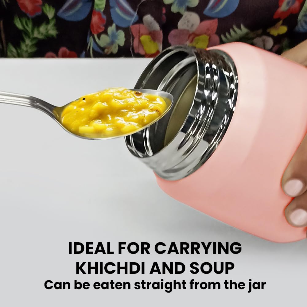 Carry Mate Pink 500ML Stainless Steel Food Jar | 12 Hrs Hot & 13 Hrs Cold | Leakproof, Copper Coated, Portable Mug | CM500PNK41