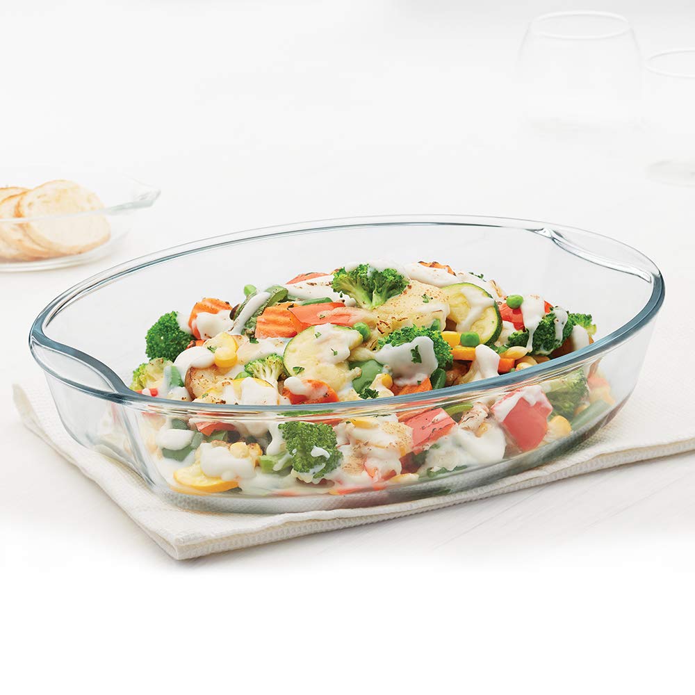 2.5 Baking Dish Set with Handle | Oval Shape Bowl Container | Borosilicate Glass Bake and Serve Dish Tray | Microwave, Oven & Dishwasher Safe | Transparent