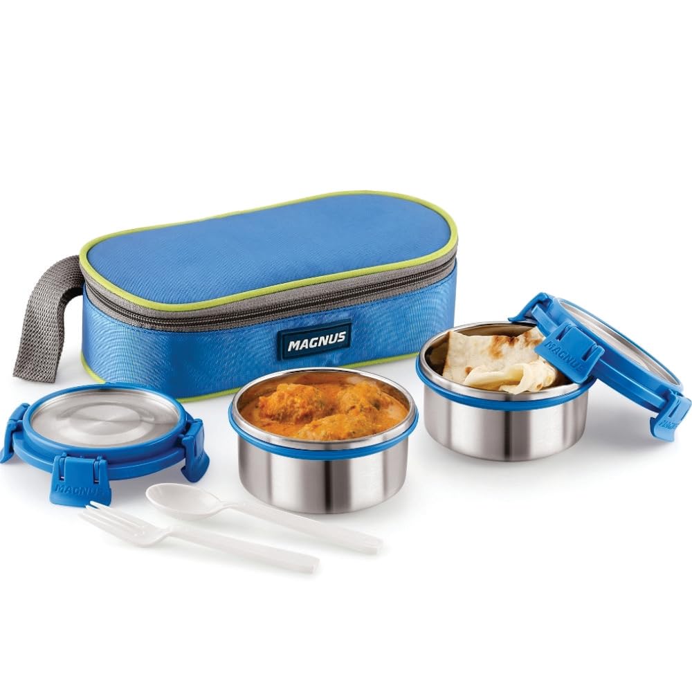 Avanza 2 Deluxe Stainless Steel Lunch Box | Airtight, Leakproof, Insulated | Compact Design with Carrying Pouch – Ideal for Office Men, Women & Kids