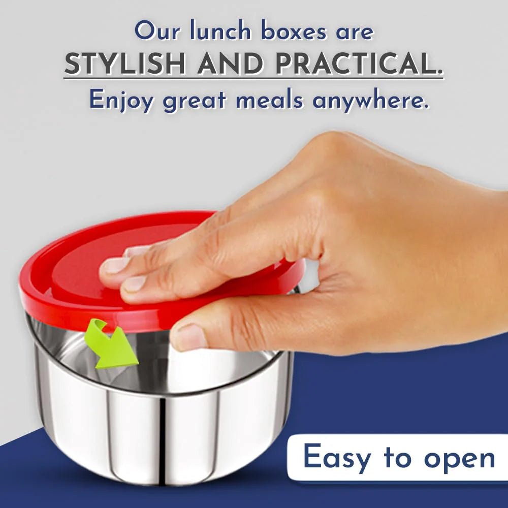 Fancy 3 Prime Steel Lunch Box Set | Leak-Proof Lunch Box for Kids, Office Men | 1050ml | Insulated Bag & Washable Cover | Tiffin with 3 Compartments | Safe & Stylish Design