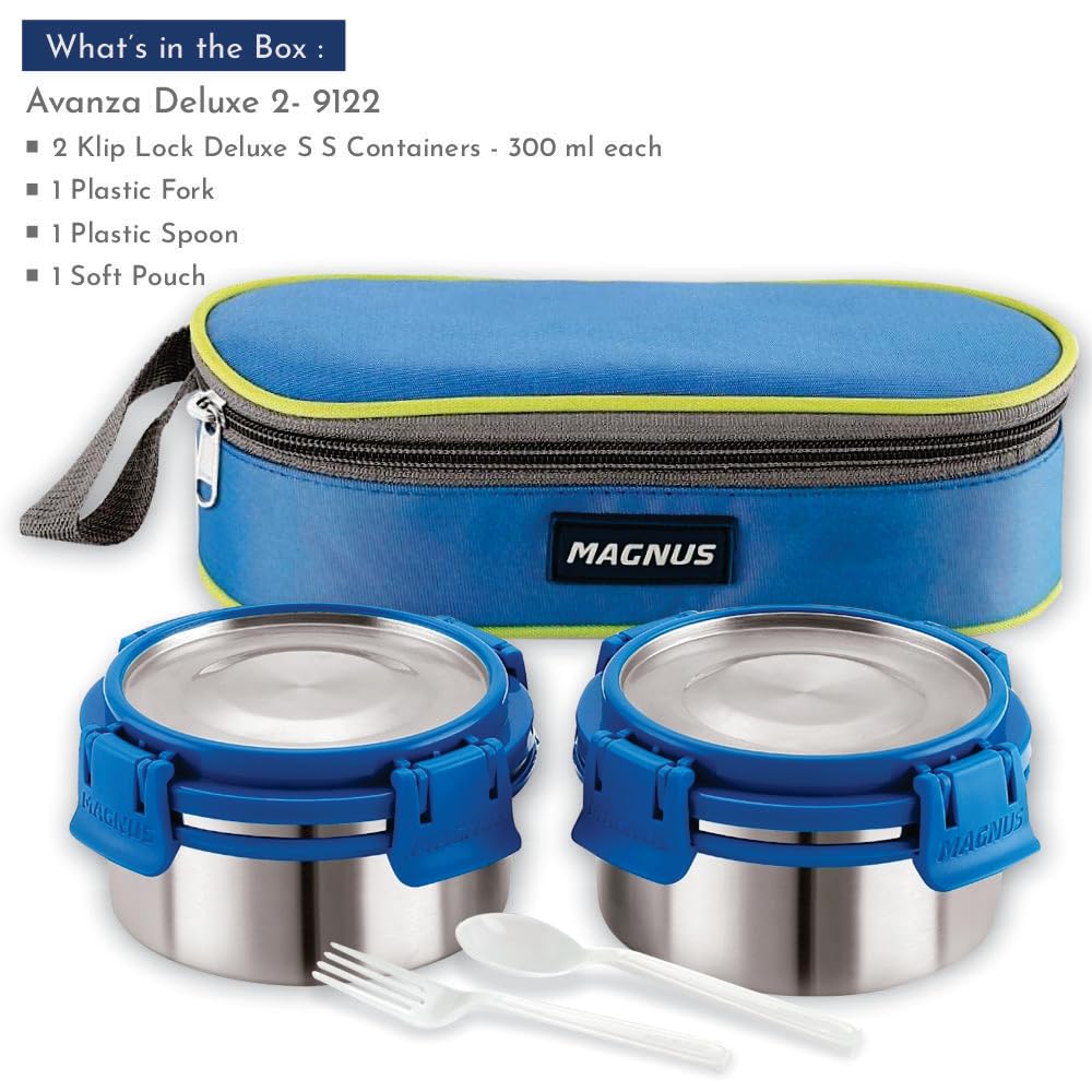 Avanza 2 Deluxe Stainless Steel Lunch Box | Airtight, Leakproof, Insulated | Compact Design with Carrying Pouch – Ideal for Office Men, Women & Kids