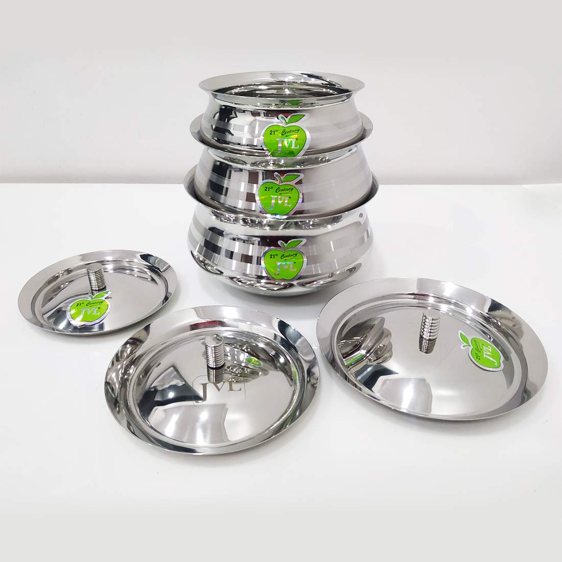 JVL Stainless Steel Handi Pot Set, 225ml | 350 ml | 500 ml, 3 Piece (Silver)