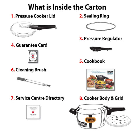 Hawkins Futura Stainless Steel Pressure Cooker 5.5 Ltr.: FSS55 with Hawkins Futura Genuine 2 Gasket & 2 Safety Valve