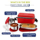 Fancy 3 Prime Steel Lunch Box Set | Leak-Proof Lunch Box for Kids, Office Men | 1050ml | Insulated Bag & Washable Cover | Tiffin with 3 Compartments | Safe & Stylish Design