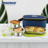 Avanza 3 Prime - Stainless Steel Leakproof Lunch Box with Klip Lock & Insulated Bag | Tiffin for Office, School, Men, Women, Kids | Airtight & BPA-Free Food Containers