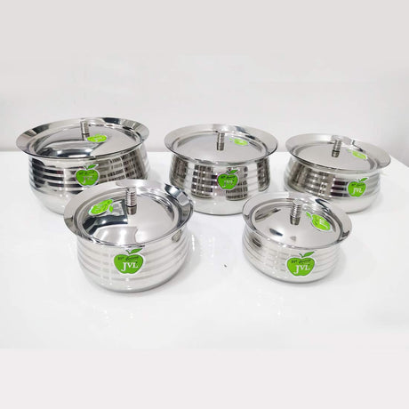 JVL Classic Handi Touch Stainless Steel Handi with Lid Silver - 5 Pcs Set CH-1X5ST