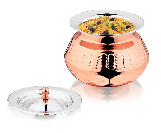 Mukti Stainless Steel Food Storage Handis & Cooking Pots|Curry Pots, Gravy, Rice Patilas, Biryani Kadhai & Topes|Khichdi King Gold with Lid|1100ml x 1pc
