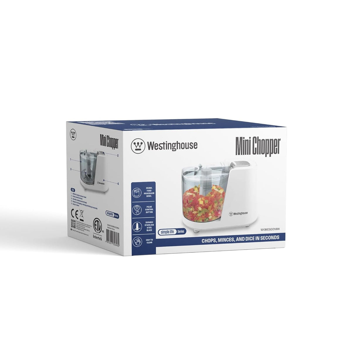Westinghouse 350ml Electric Mini Chopper For Kitchen | Food Processor Bowl, Pulse Control, SS Blade | Chops, Cuts, Minces, Dices, Whisks, Blends
