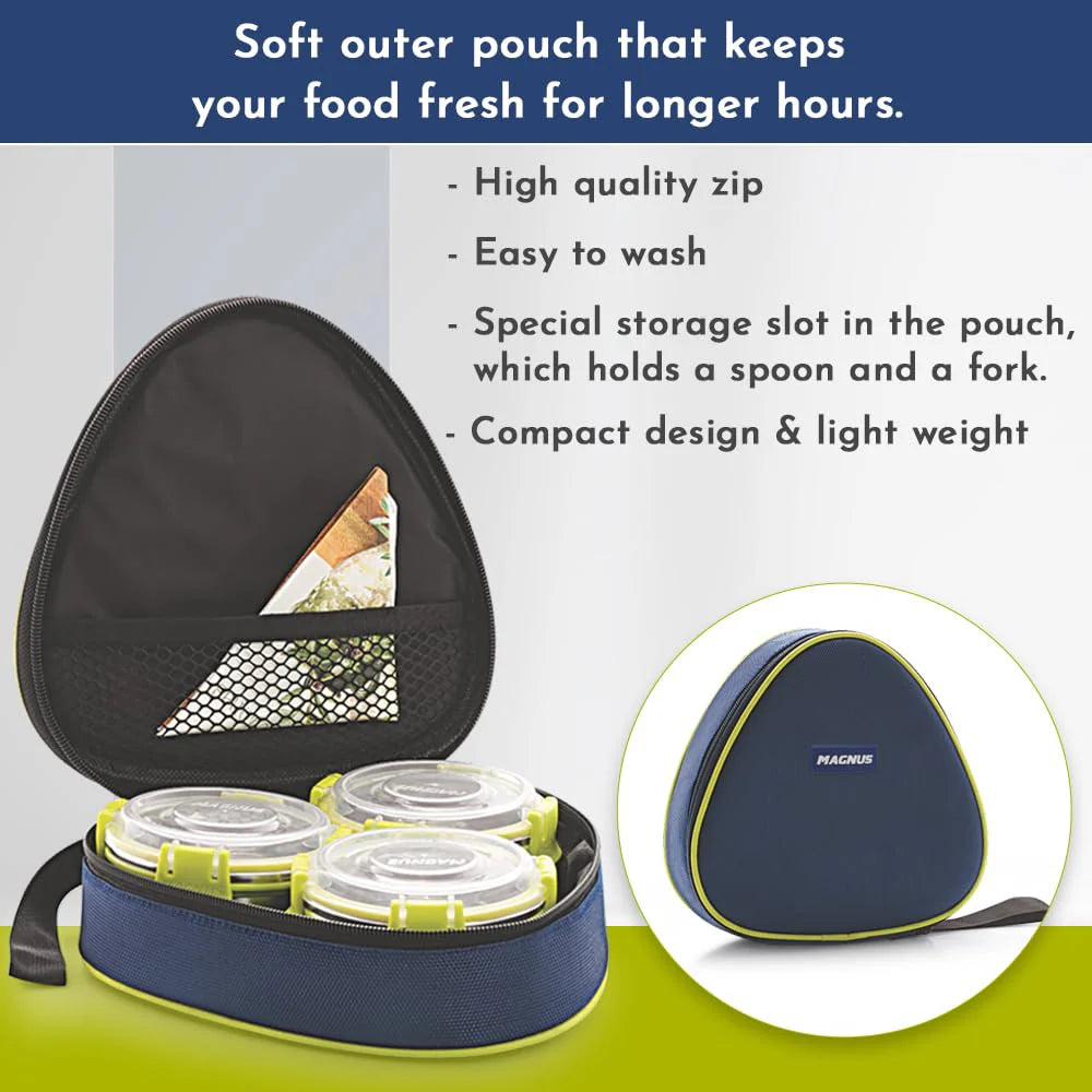 Fresh Meal 3 - Stainless Steel Lunch Box for Kids & Adults, Tiffin Box for Kids, Office, School | Klip Lock, Insulated Bag | Airtight, Leakproof & BPA-Free Food Container