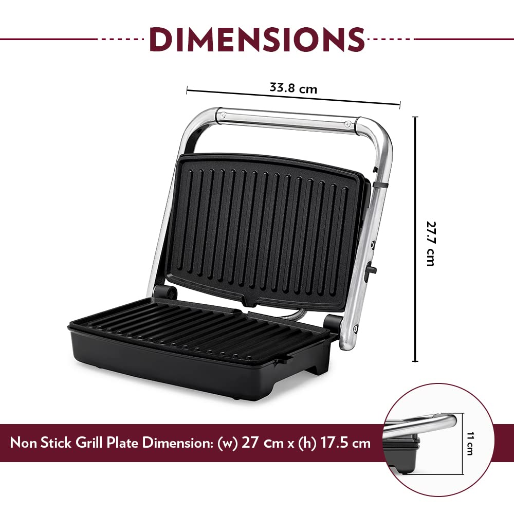 Borosil Jumbo 180° Grill Sandwich Maker 1500 W, opens 180°, 4 sandwiches