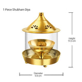 Treo Shubham Brass Diya with Borosilicate Glass Cover, Small