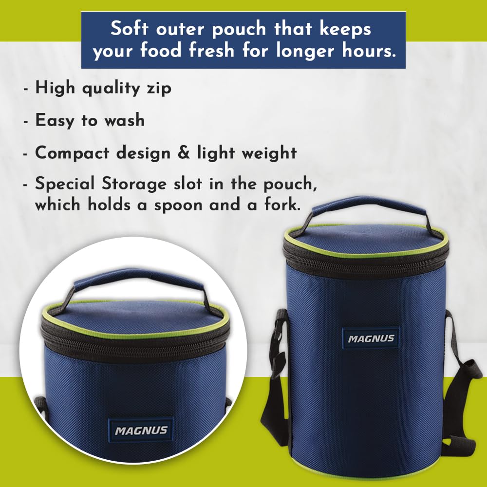 Alfa-3 Stainless Steel Lunch Box Set – 3 Leakproof Containers with Insulated Bag | Air-Tight & Safe Tiffin for Office, School & Travel | Ideal for Men, Women & Kids (Blue)