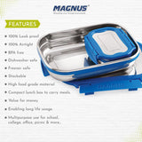 Bolt Deluxe Stainless Steel Lunch Box - Airtight & Leakproof Tiffin Set (800 ml & 150 ml) | Ideal Lunch Box for Kids & Office Men | Perfect for School, Office & Picnic | With Insulated Carrying Bag (Blue)